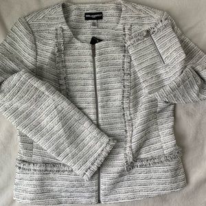 KARL LAGERFELD Womens Tweed Fringe Jacket